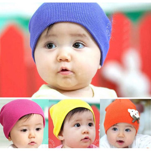 Mũ len màu mỏng cho bé dưới 10 tháng/ Nón len sơ sinh