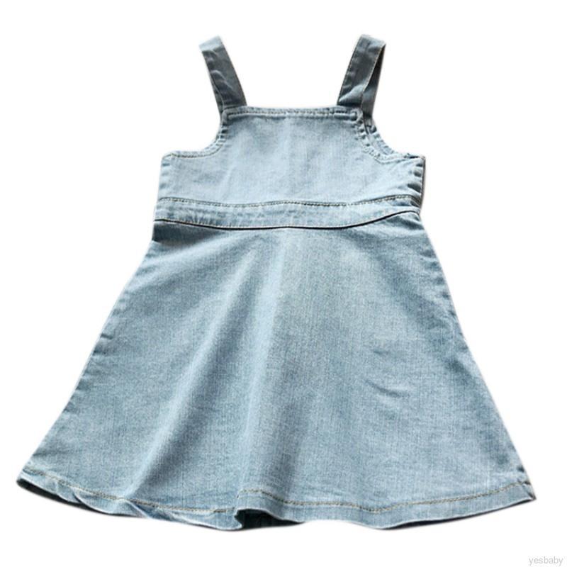 Đầm yếm denim trơn màu cho bé