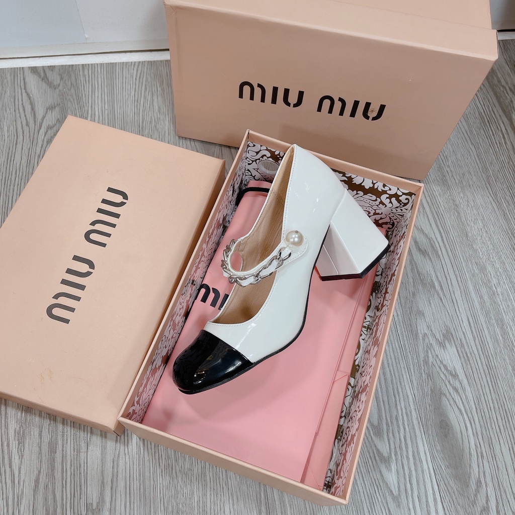 Giày MiuMiu gót vuông hàng fullbox