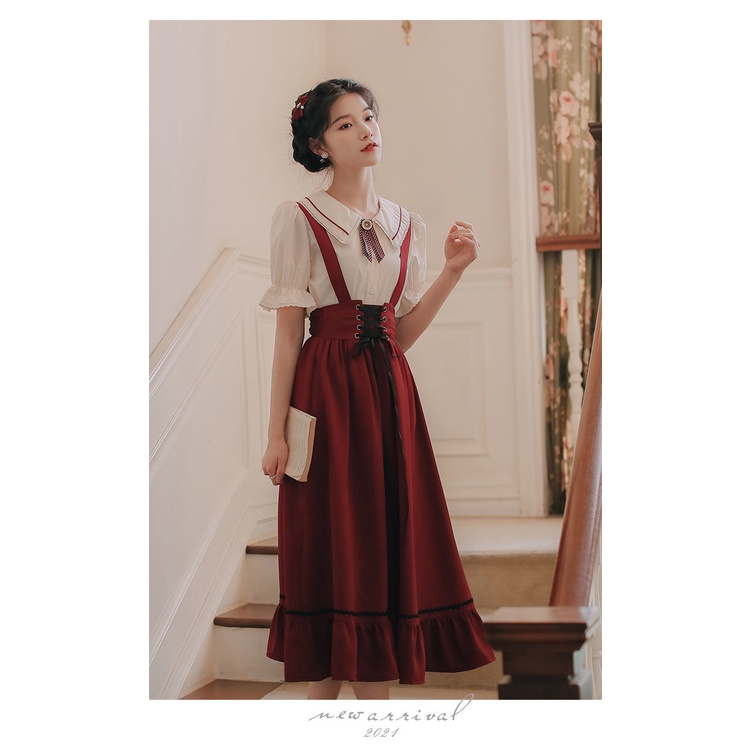 Bộ Áo Sơ Mi Thắt Nơ + Chân Váy Ngắn Phong Cách Pháp Thời Trang Mùa Hè 2022 Dành Cho Nữ