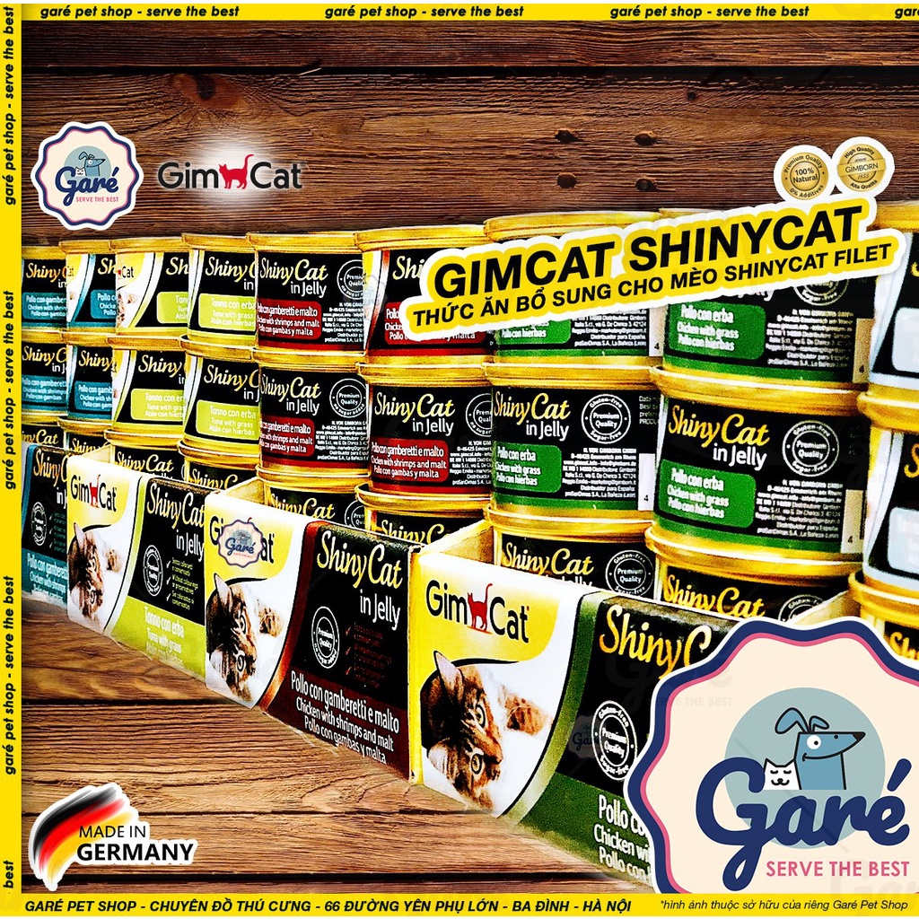 Pate Đức Gimcat cho Mèo Shiny Cat in Jelly &amp; Shiny Filet hương Cá, Gà, Tôm Pate Kitten Adult Cat Gimcat