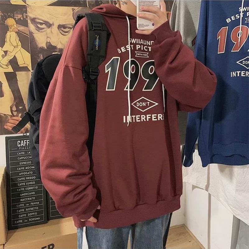 Áo hoodie dáng rộng tay dài in chữ số "1997" thời trang gồm 2 màu sắc