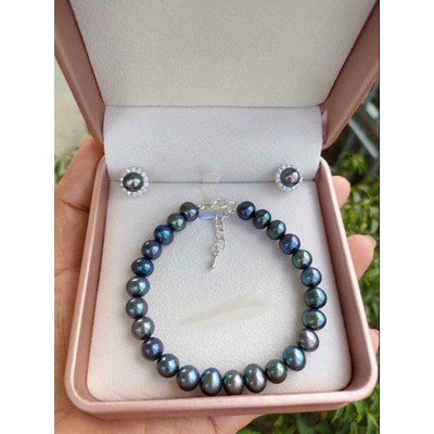 Bộ Trang Sức Ngọc Trai Bạc 925 Màu Xanh Lông Công Sang Trọng - Ngọc Trai Trường Thịnh