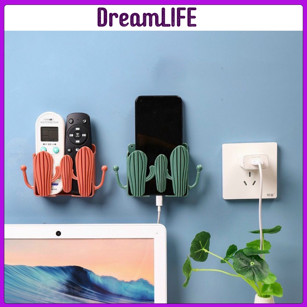 Kệ Dán Tường Có Tai Để Remote Hình Cây Xương Rồng, Đồ Dùng / Giá Đỡ Sạc Điện Thoại - Có Móc Treo Chìa Khóa