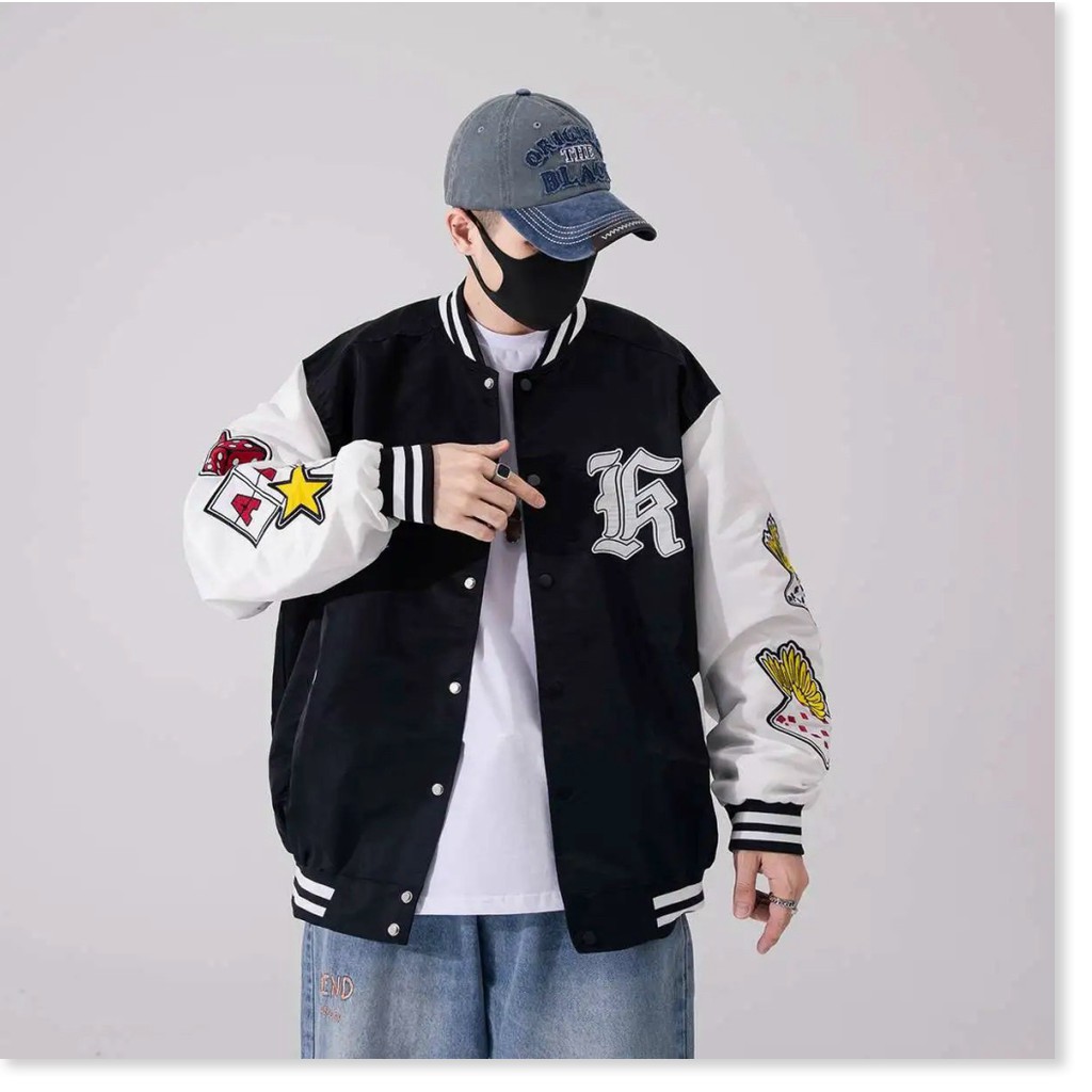 Áo Khoác Dù BomBer Nam Phối Cúc Bấm in Họa Tiết Lá Bài Trẻ Trung Thời Trang Super Fashion