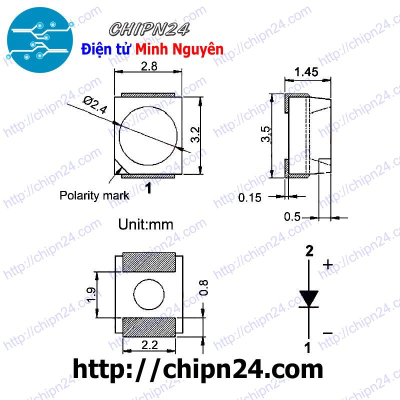 [10 CON] (KX) Led Dán 3528 Xanh Lá