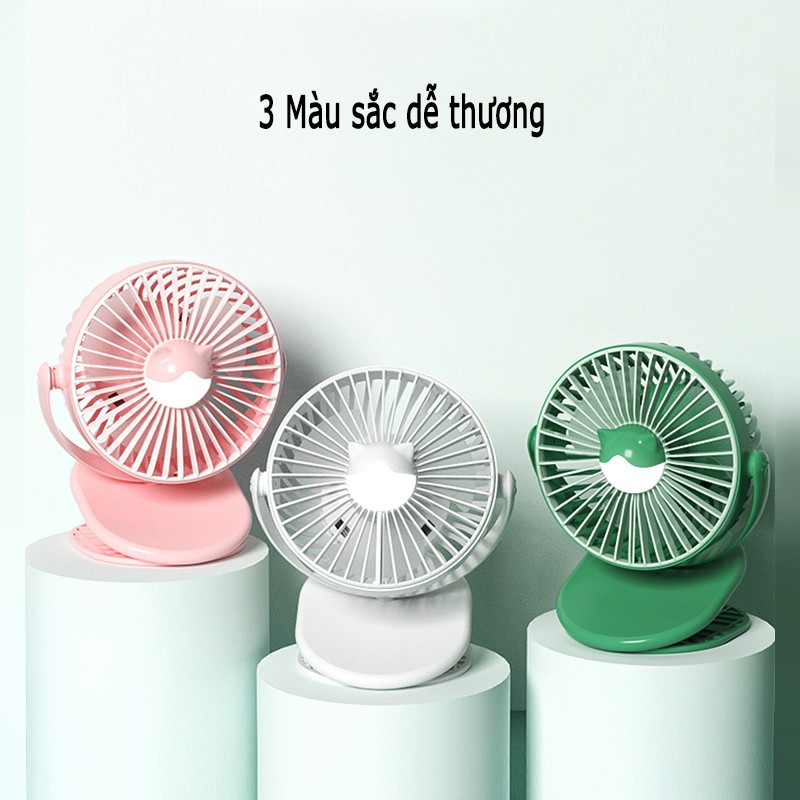 Quạt tích điện mini Clip Fan Pin 2000Mah xoay 720 độ kẹp đa năng - AKIO Mart