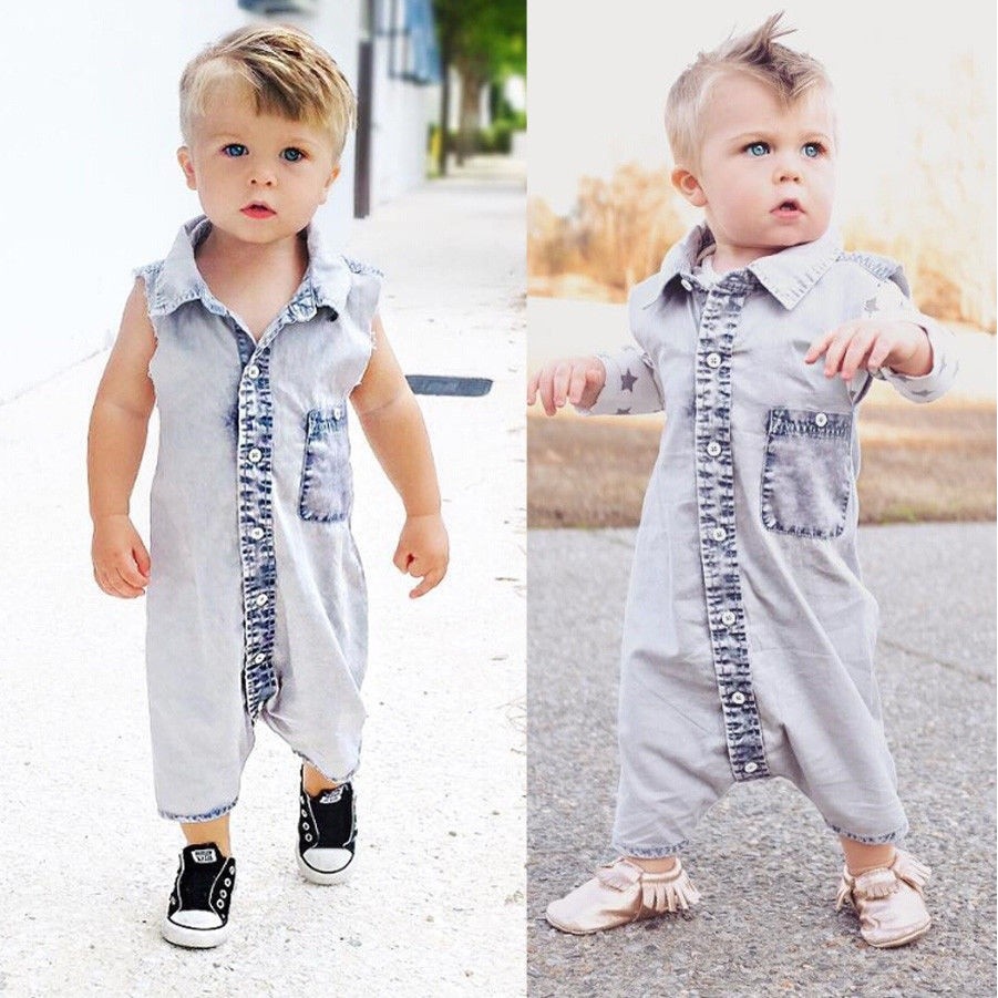 Áo liền quần Bodysuit Romper Liền Mảnh Vải Denim Cho Các Bé Nhỏ Sơ Sinh