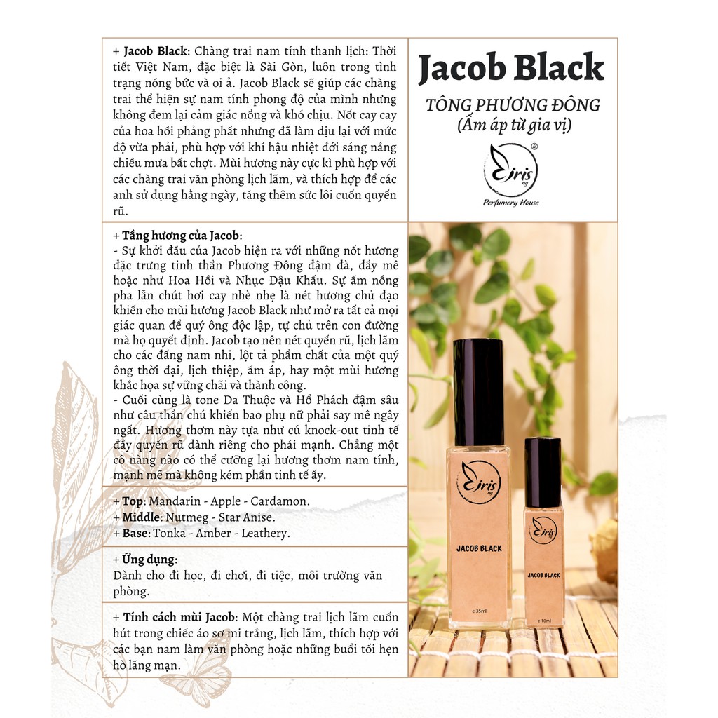 Nước Hoa Handmade IRIS PERFUME, Mùi JACOB BLACK, Tông Ấm Phương Đông, Dành Cho Nam