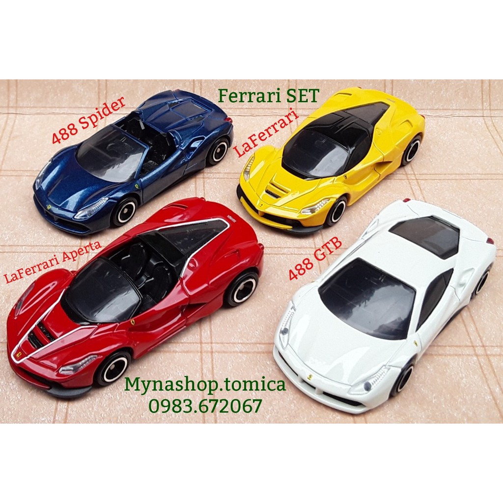 Đồ chơi mô hình tĩnh xe tomica, Ferrari Set, gồm 4 chiếc có hộp như hình (19x14x3.5)