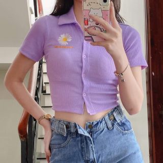 ÁO CROPTOP THÊU HÌNH HOA CÚC