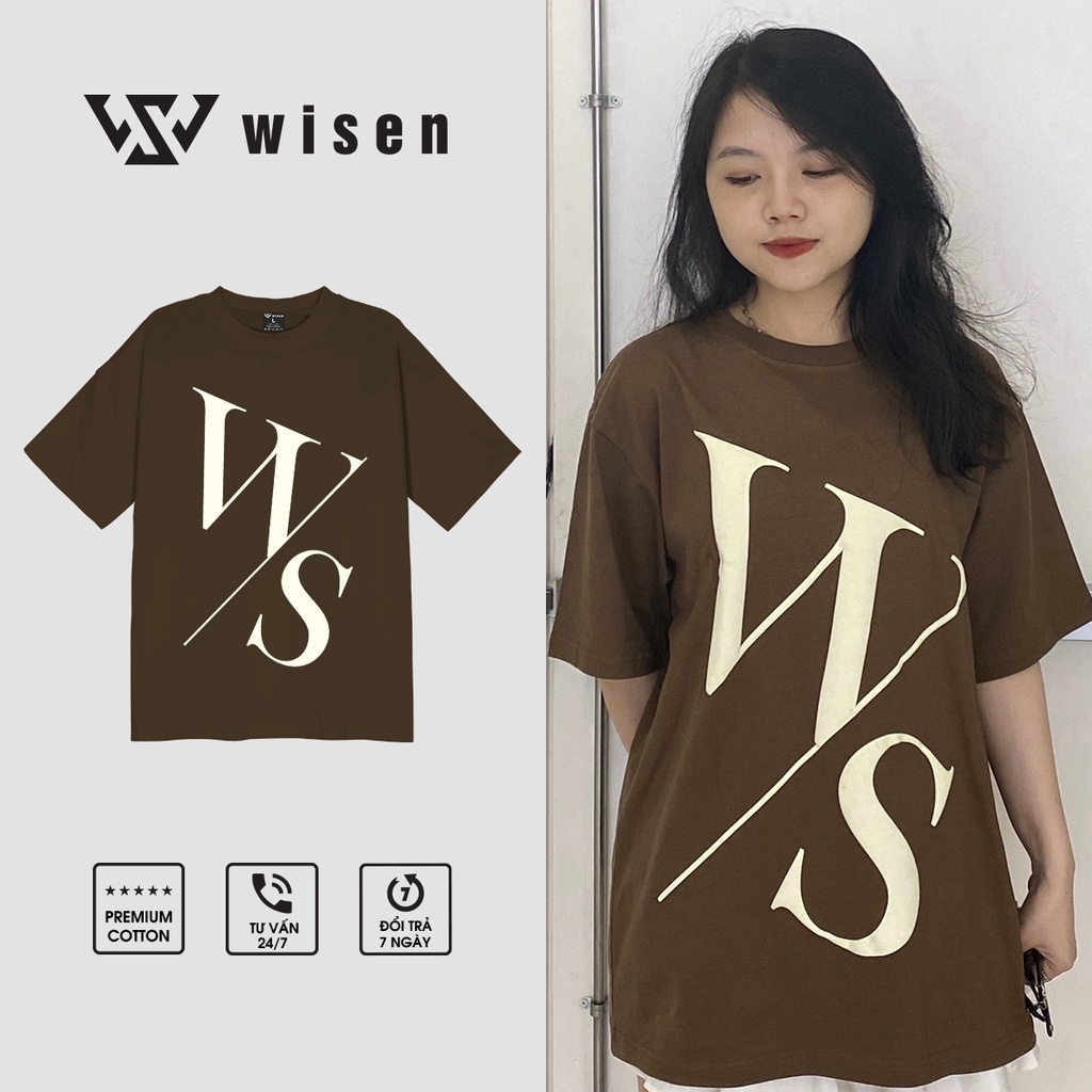 Áo thun tay lỡ WISEN WS in nổi unisex nam nữ cotton oversize form rộng
