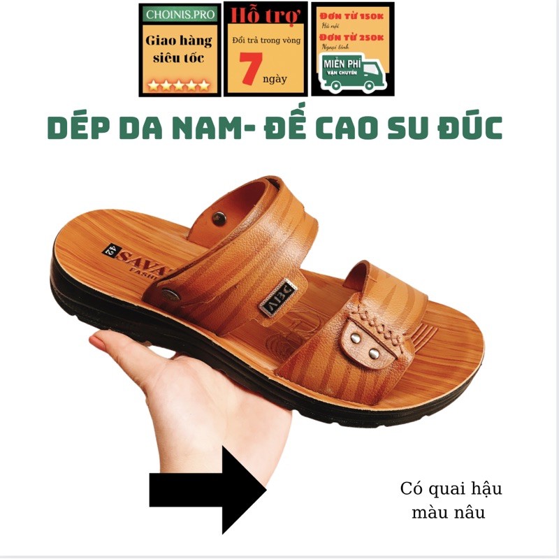 Dép da nam Da bò cao cấp CHOINIS Đế bơm cao su liền với quai da (Dành cho cả trung niên, trung tuổi)