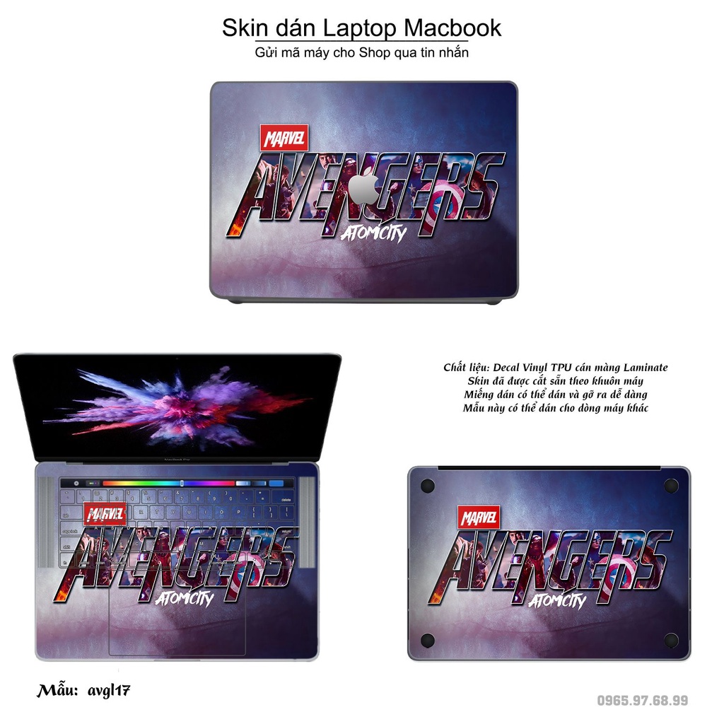 Skin dán Macbook mẫu Avenger (đã cắt sẵn, inbox mã máy cho shop)