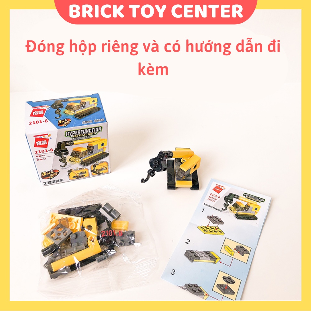 Đồ chơi xếp hình cho bé 3 trong 1 Qman 2101-2105 ô tô xe tăng máy bay khủng long robot