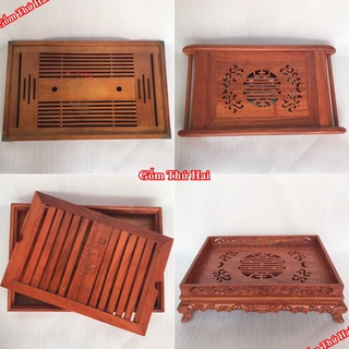 Khay đựng bộ ấm chén uống trà Bát Tràng chất liệu gỗ, Gốm Thứ Hai