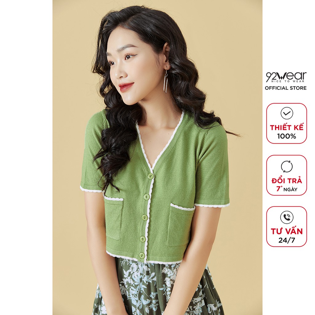 [Mã WABRH11 giảm 10% đơn 99K] Áo len nữ mỏng cổ tim 92WEAR ngắn tay túi 2 bên, thiết kế trẻ trung, hiện đại ALA0062 | BigBuy360 - bigbuy360.vn