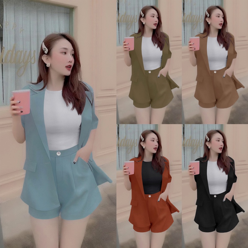Set vest 3 món xinh xắn, áo khoác form rộng, quần short, áo thun TJ1177