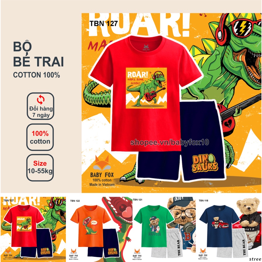 Bộ thun bé trai size nhí, trung, đại 100% cotton cao cấp, thương hiệu BABY FOX f