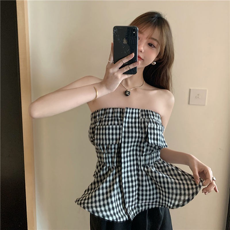 Áo Hai Dây Họa Tiết Sọc Caro Thời Trang Mùa Hè Cho Nữ