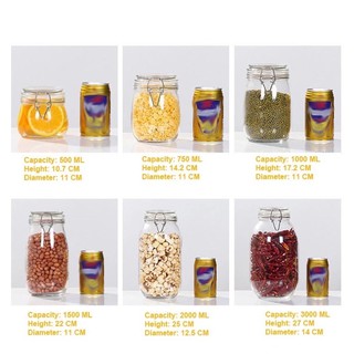 Hũ thủy tinh nắp cài kim loại dáng tròn 500ml - 750ml - 1000ml - 1500ml - 2000ml -  3000ml