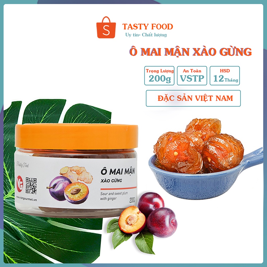 Ô mai mận xào gừng hộp 200g, mận sấy dẻo thượng hạng , đồ ăn vặt Tasty Food