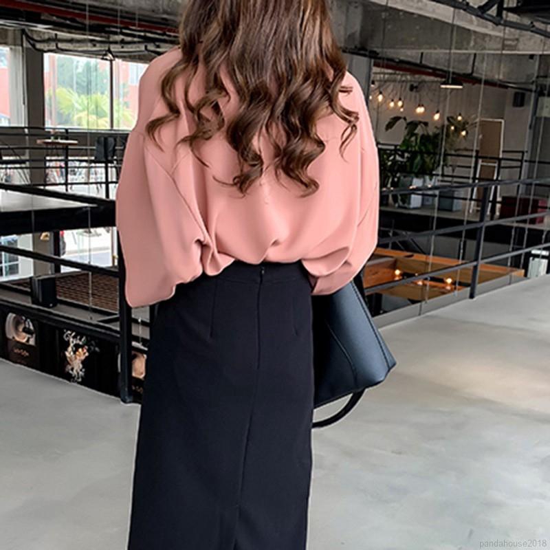 FREESHIP ĐƠN 99K_ Women Blouse Áo chiffon dáng rộng màu trơn tay dài phong cách Hàn Quốc