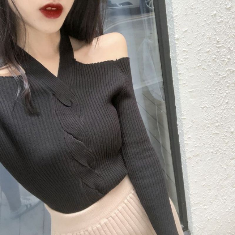 Women Sexy Long Sleeved Off-shoulder Knitwear Sweater | BigBuy360 - bigbuy360.vn