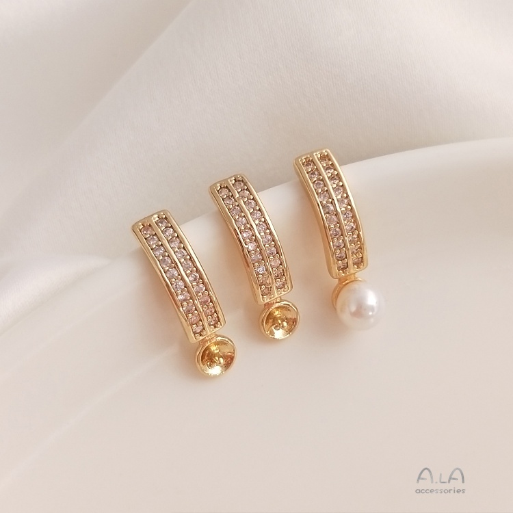 Giá Đỡ Bông Tai Xỏ Lỗ Thủ Công Bằng Đồng Mạ Vàng 14K Đính Đá Zircon S925
