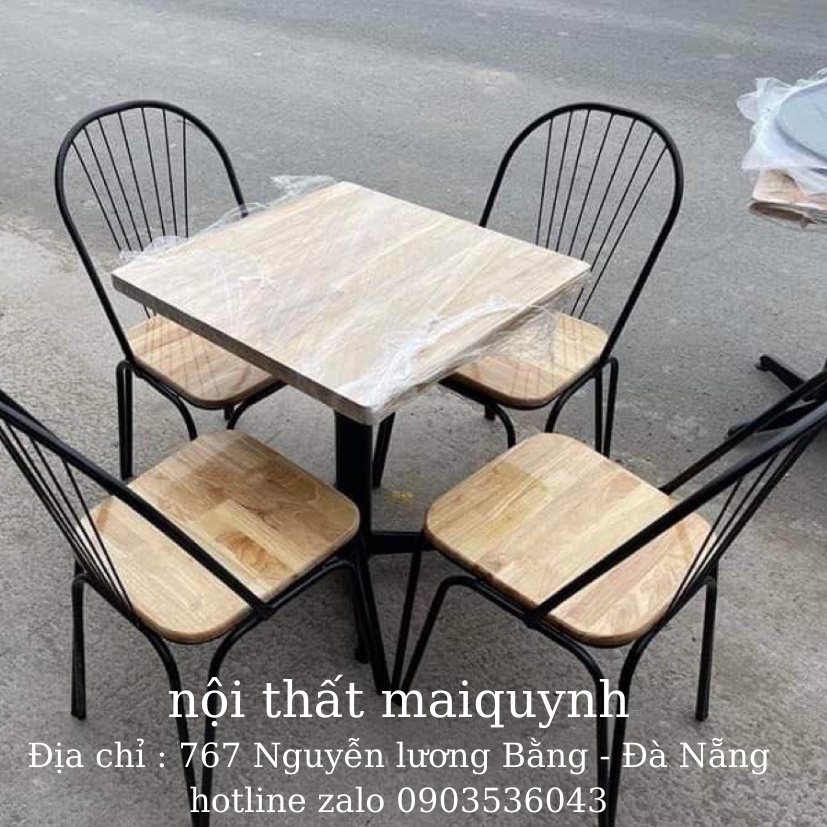 Ghế nan sắt mặt gỗ cao su - ghế cà phê 7 nan quán ăn cà phê nhà hàng