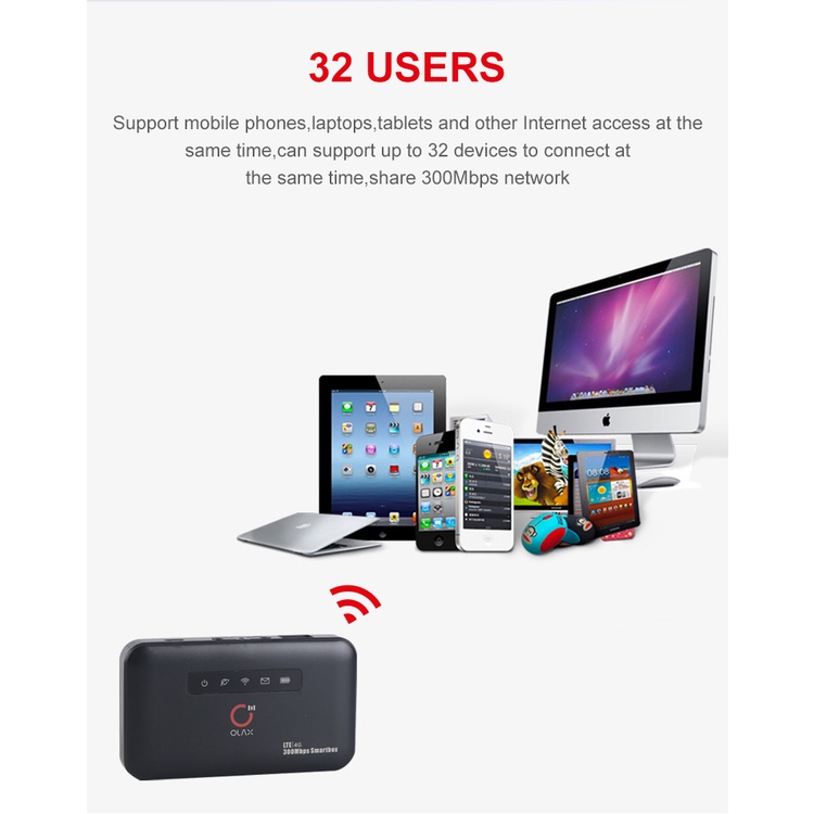 Thiết bị Wifi 4G Olax MF6875 cat 4, tốc độ 300Mbps. Pin lên đến 12 giờ, có cổng lan, nhỏ gọn mang theo người