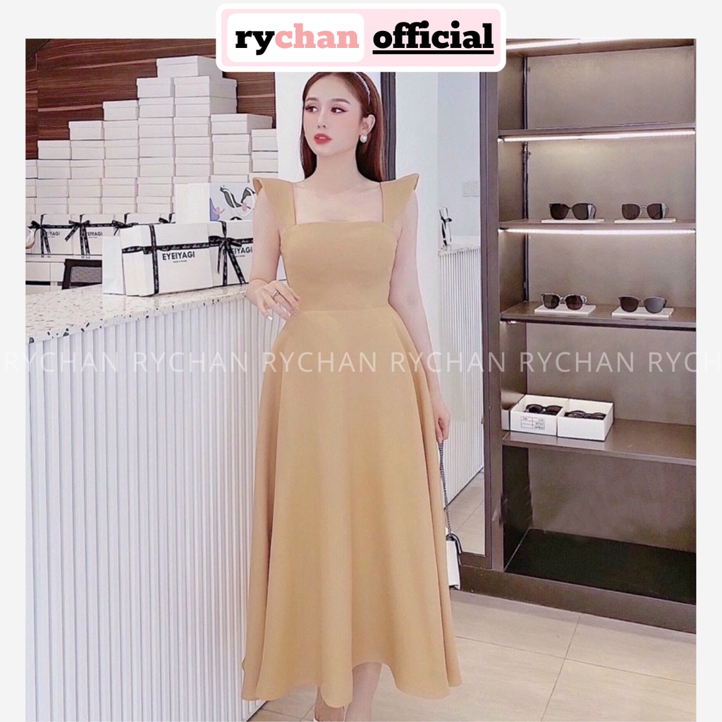 Đầm Nữ Dự Tiệc Cổ Vuông Tay Nhí Bo Eo Cực Sang Chảnh, Đầm Nữ Dáng Xòe Màu Kem - DX9773