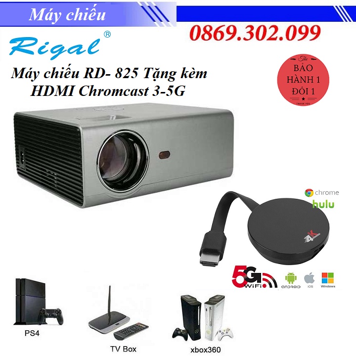 [ Chính hãng ] Máy chiếu Rigal RD- 825 kết nối wifi, bluetooth Tặng kèm HDMI không dây Chromcast 3 hỗ trợ 4K - 5G