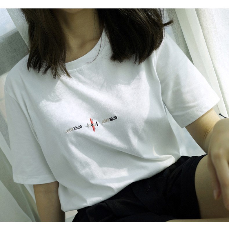 Áo phông nữ form rộng cổ tròn chất cotton mềm mát co giãn in chữ đơn giản hàng Quảng Châu Mely Fashion AP02