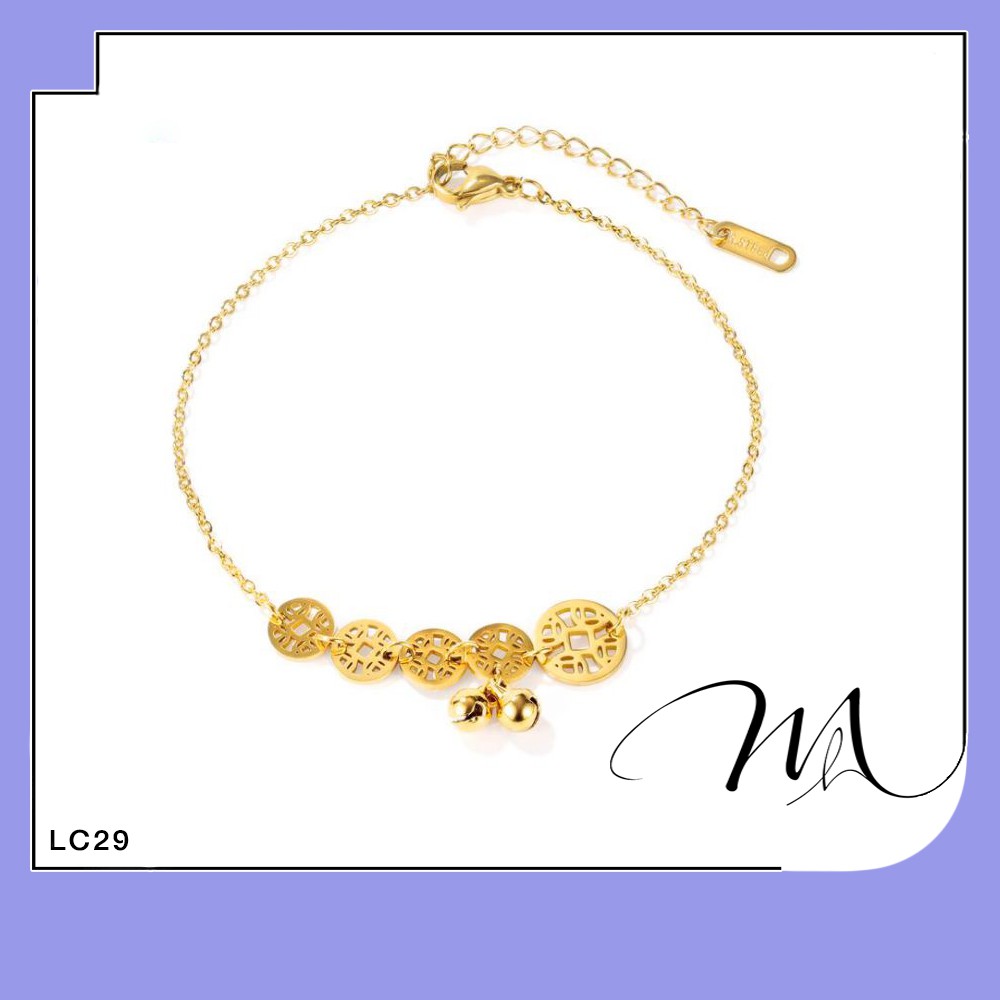 Lắc chân nữ chuông Titan 5 đồng tiền phối lục lạc tài lộc - Măng’s House LC29