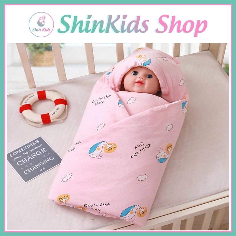 Chăn Ủ Có Mũ Trần Bông Xinshengdai Cho Bé - ShinKids