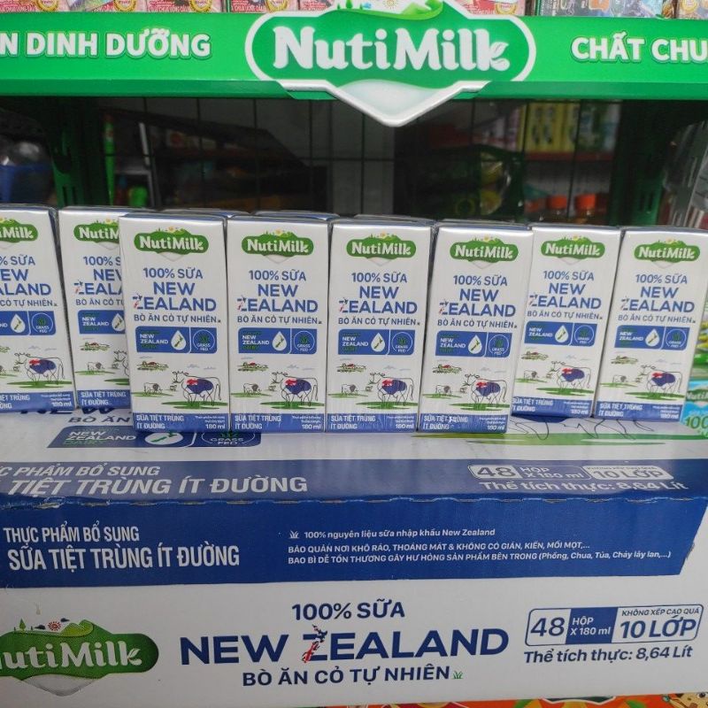 Thùng 48 hộp 180ml Sữa tiệt trùng New Zealand ít đường/ không đường