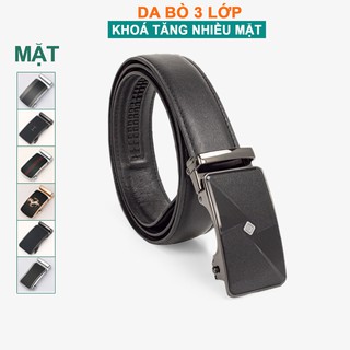 Dây nịt nam da bò 3 lớp màu đen L104 cao cấp-khóa tự động nhiều mặt lựa chọn