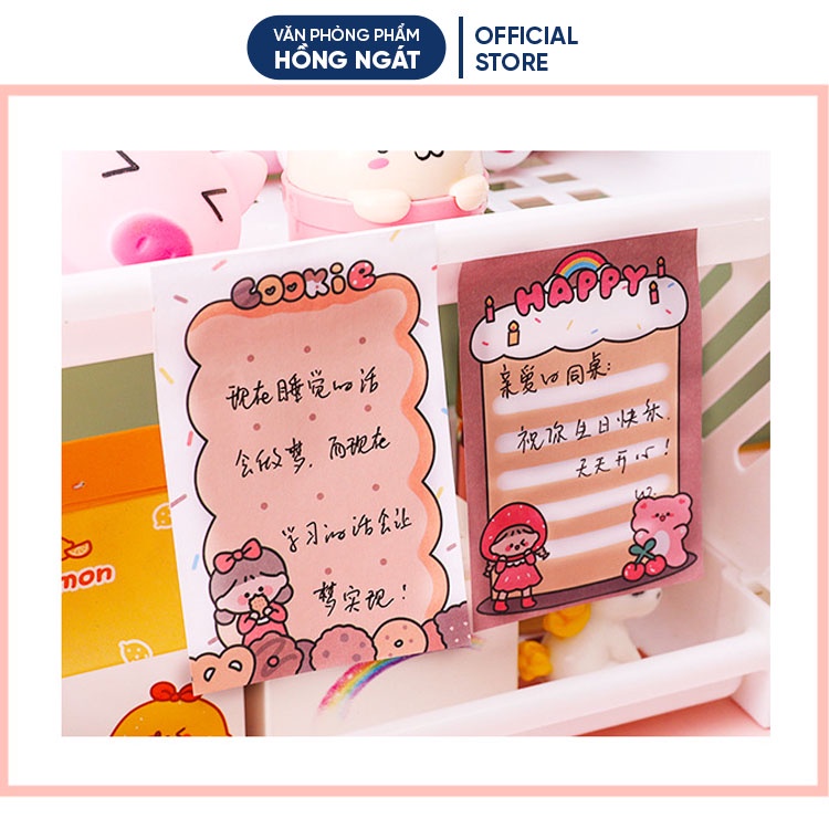 Giấy note cute hoạt hình HCN, giấy ghi chú dễ thương nhỏ gọn nhiều màu 80 tờ đồ dùng học tập văn phòng phẩm GN04