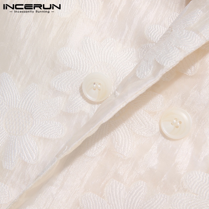 Áo sơ mi INCERUN tay dài thoáng khí thêu hoa nhìn thấu thời trang cho nam