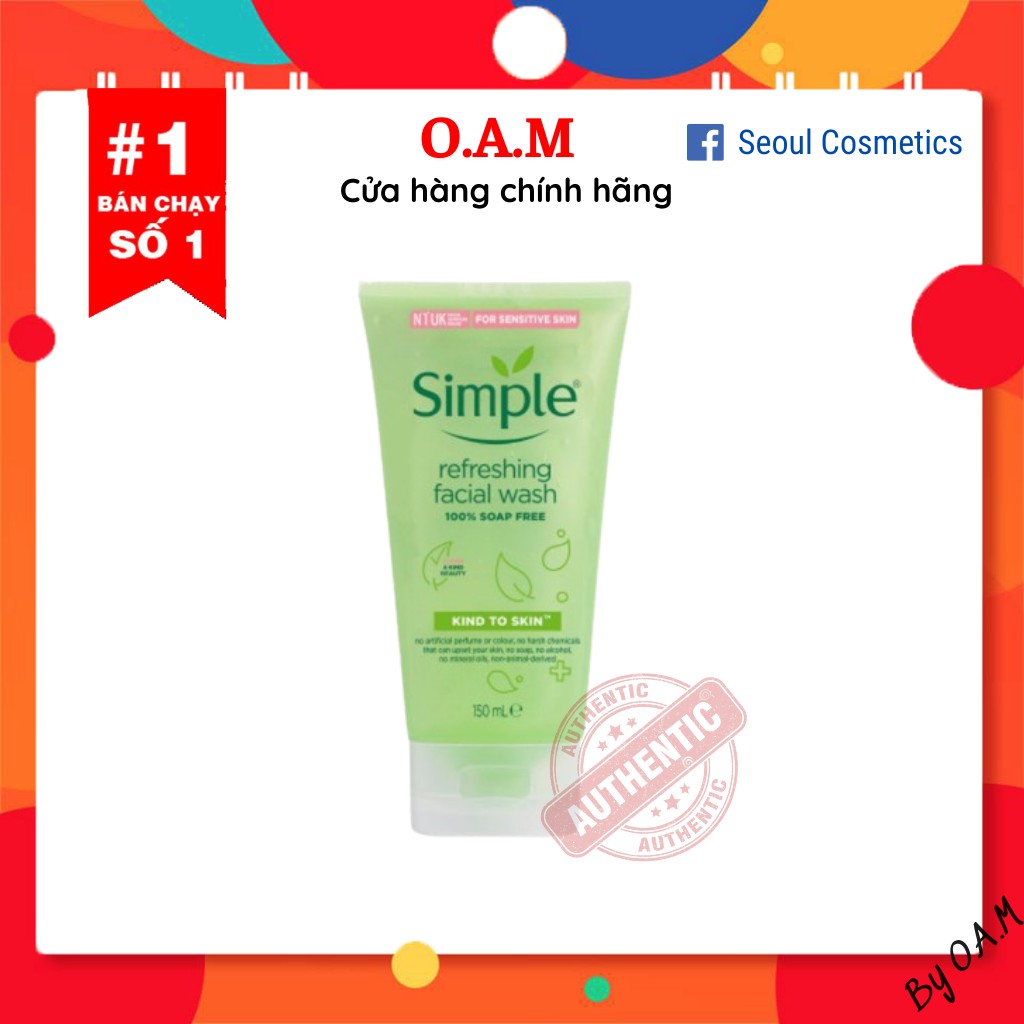 Sữa rửa mặt Simple kind to skin refreshing facial wash gel 150ml