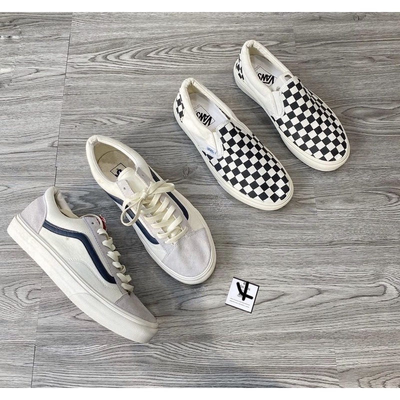 Giày Vans style 36 “Marshmallow”| cream black| vans trắng viền xanh (ảnh thật ở cuối)