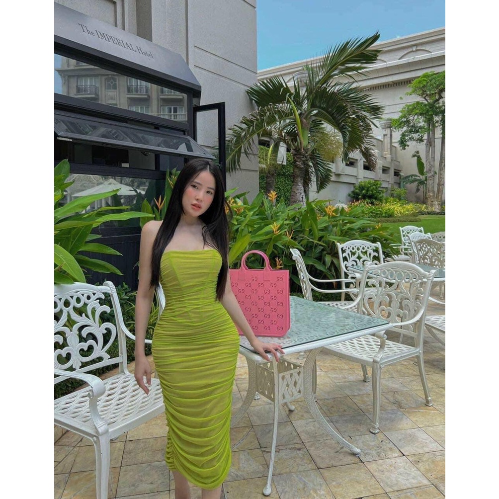 Đầm body lưới xanh nhúng sexy