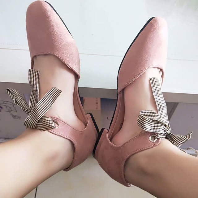 Giày Búp Bê Thắt Nơ Cổ Chân, Giày Búp Bê Da lộn, Bánh Bèo Xinh Xắn ( Ảnh Thật) | BigBuy360 - bigbuy360.vn