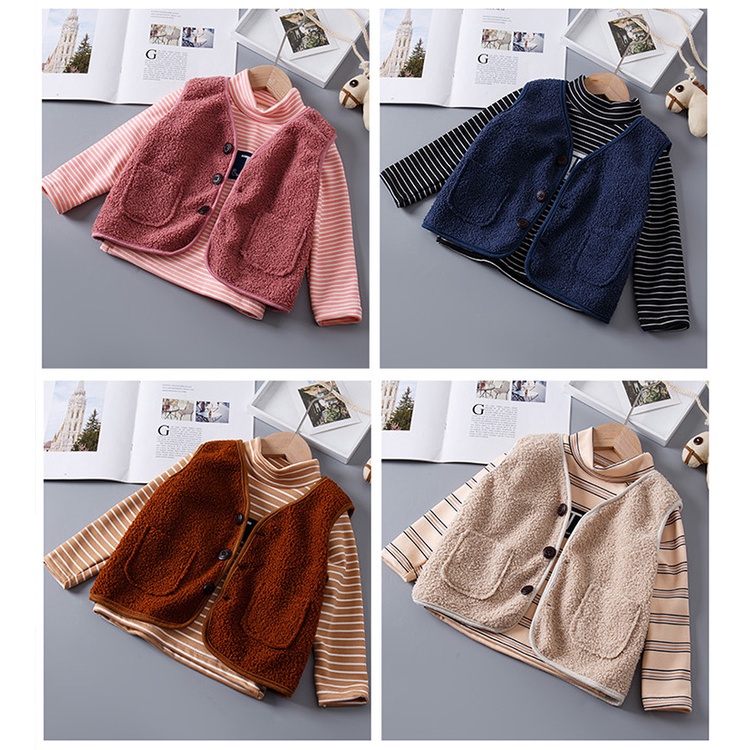 (MỚI) Áo khoác lông cừu sát nách size 90-130 cho bé