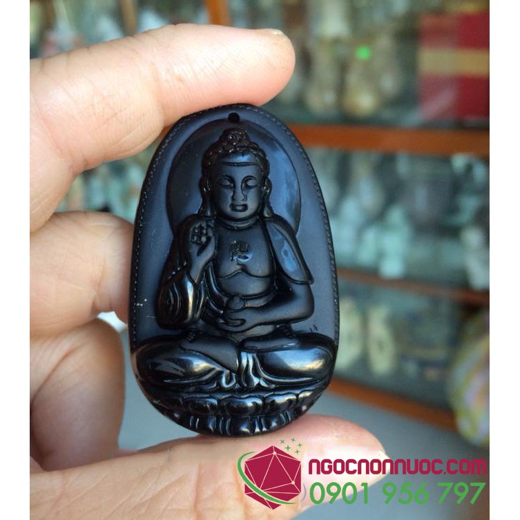 Mặt dây chuyền Phật A Di Đà đá obsidan