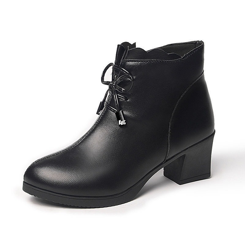 Bốt nữ cổ ngắn lót lông đính nơ gót thô 6cm C06 có video | BigBuy360 - bigbuy360.vn