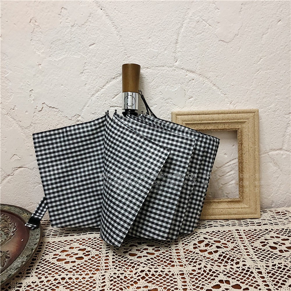 Dù Gấp Tự Động Che Nắng Mưa Họa Tiết Kẻ Sọc Màu Đen Phong Cách Hàn Quốc