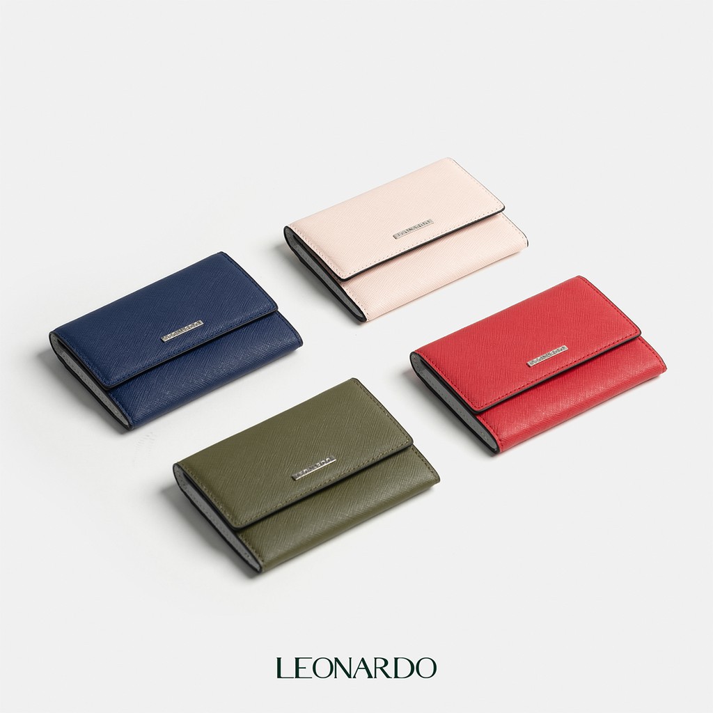 ví nu mini  Ví đựng thẻ card holder Kate da Saffiano thương hiệu Leonardo