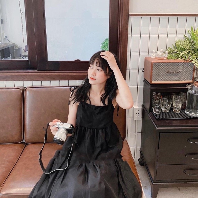 Đầm – Váy 2 dây maxi babydoll buộc vai 2 lớp voan tơ Hàn quốc Maitrangshop92 – (TTA59)